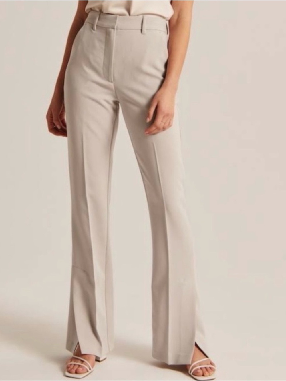 Abercrombie & Fitch Cream Boot‑Cut Split‑Hem Trousers